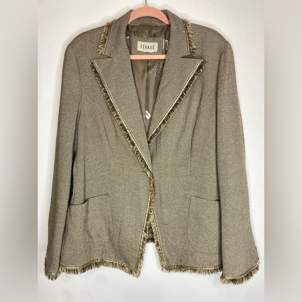 FERAUD Women's Tan Jacket with Fringe Detail